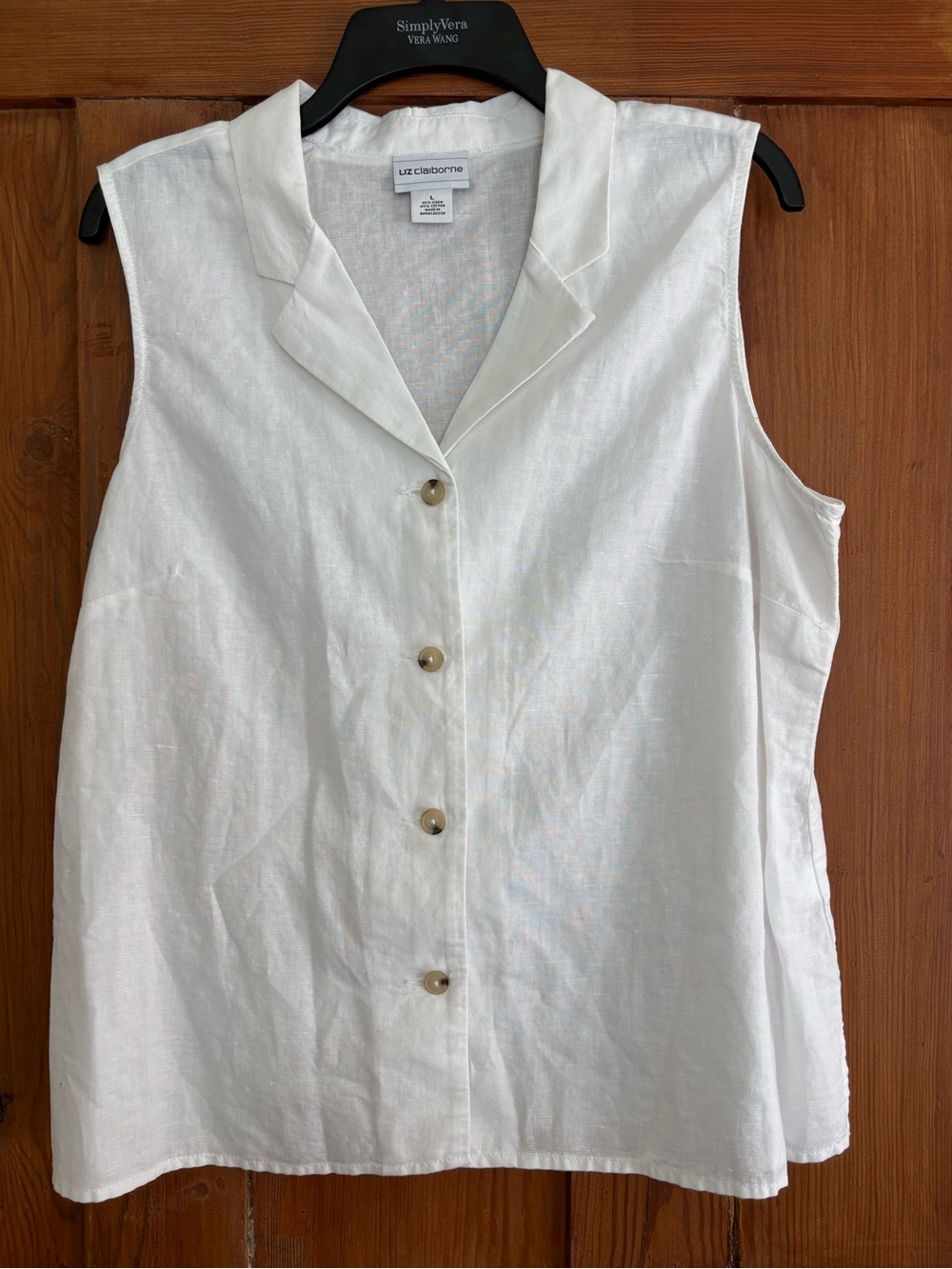 Liz Claiborne White Sleeveless Linen Cotton Sleeveless Blouse Top Large Vintage